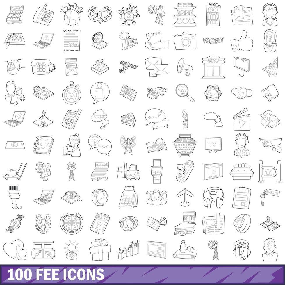 100 icone impostate, struttura di stile vettore