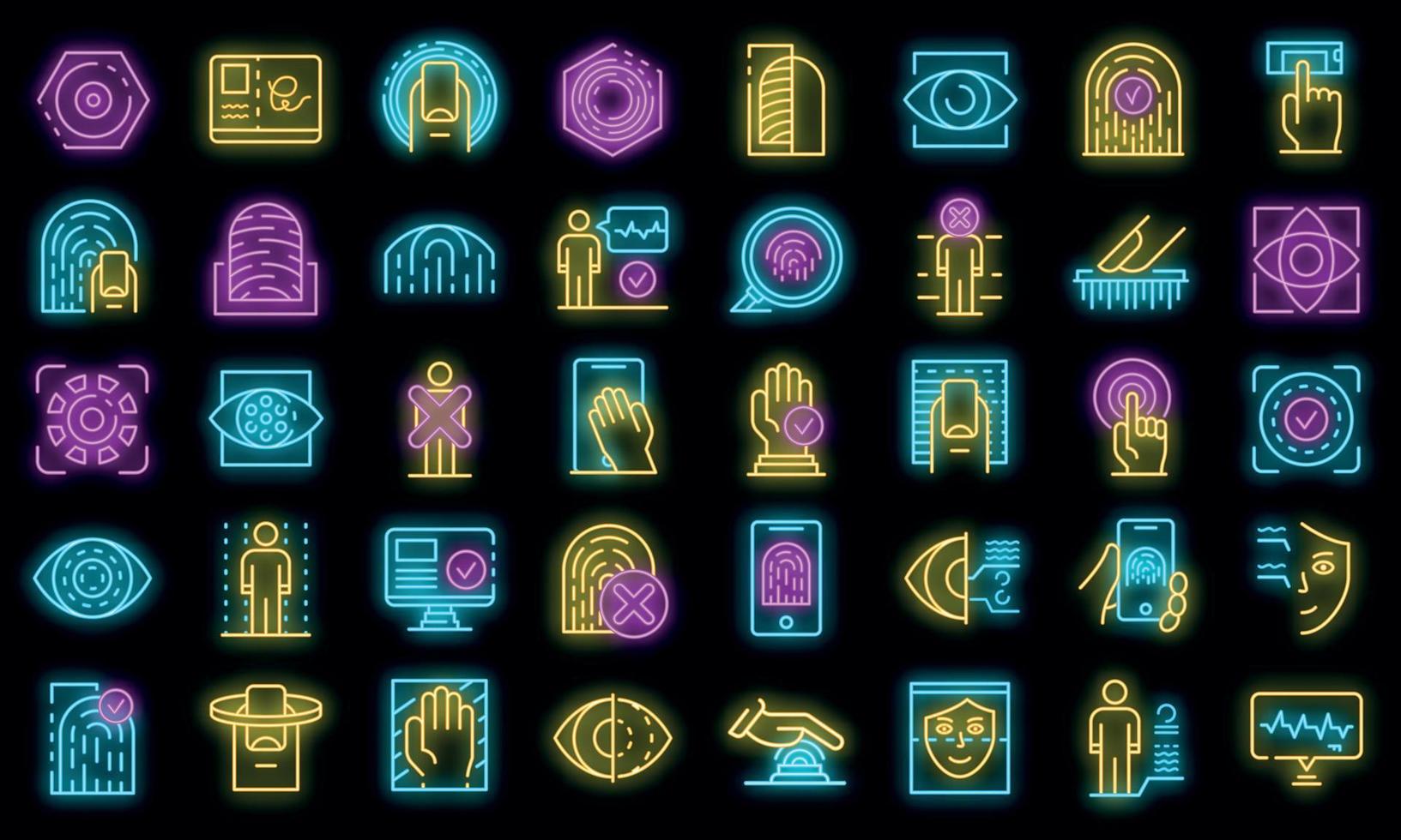 le icone di autenticazione biometrica impostano il neon vettoriale