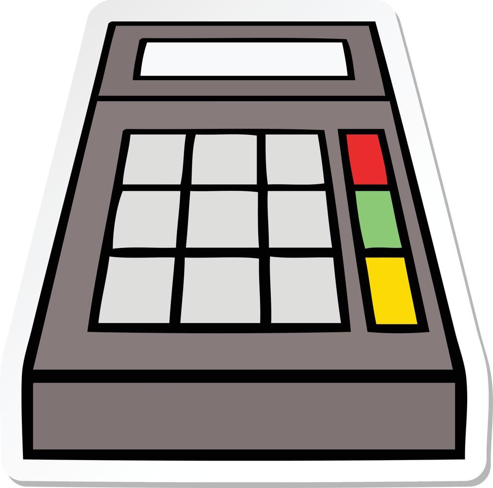 adesivo di un simpatico calcolatore scolastico di cartoni animati vettore