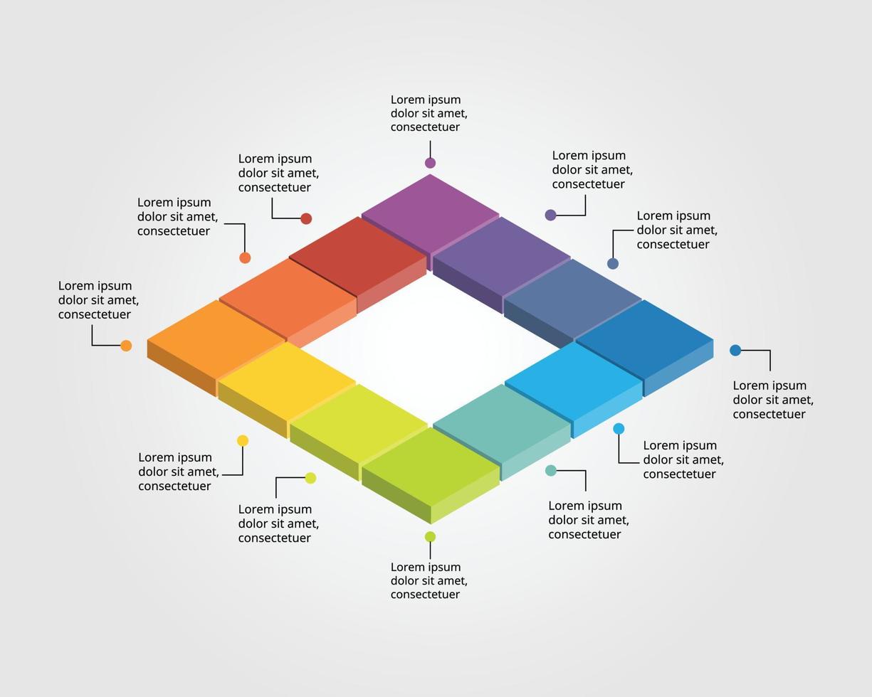 modello di grafico quadrato per infografica per la presentazione per 10 elementi vettore