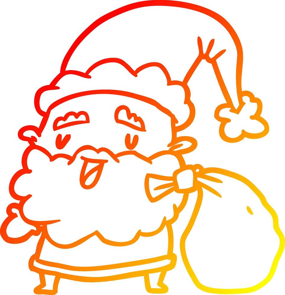 caldo gradiente di disegno babbo natale che trasporta un sacco di regali vettore