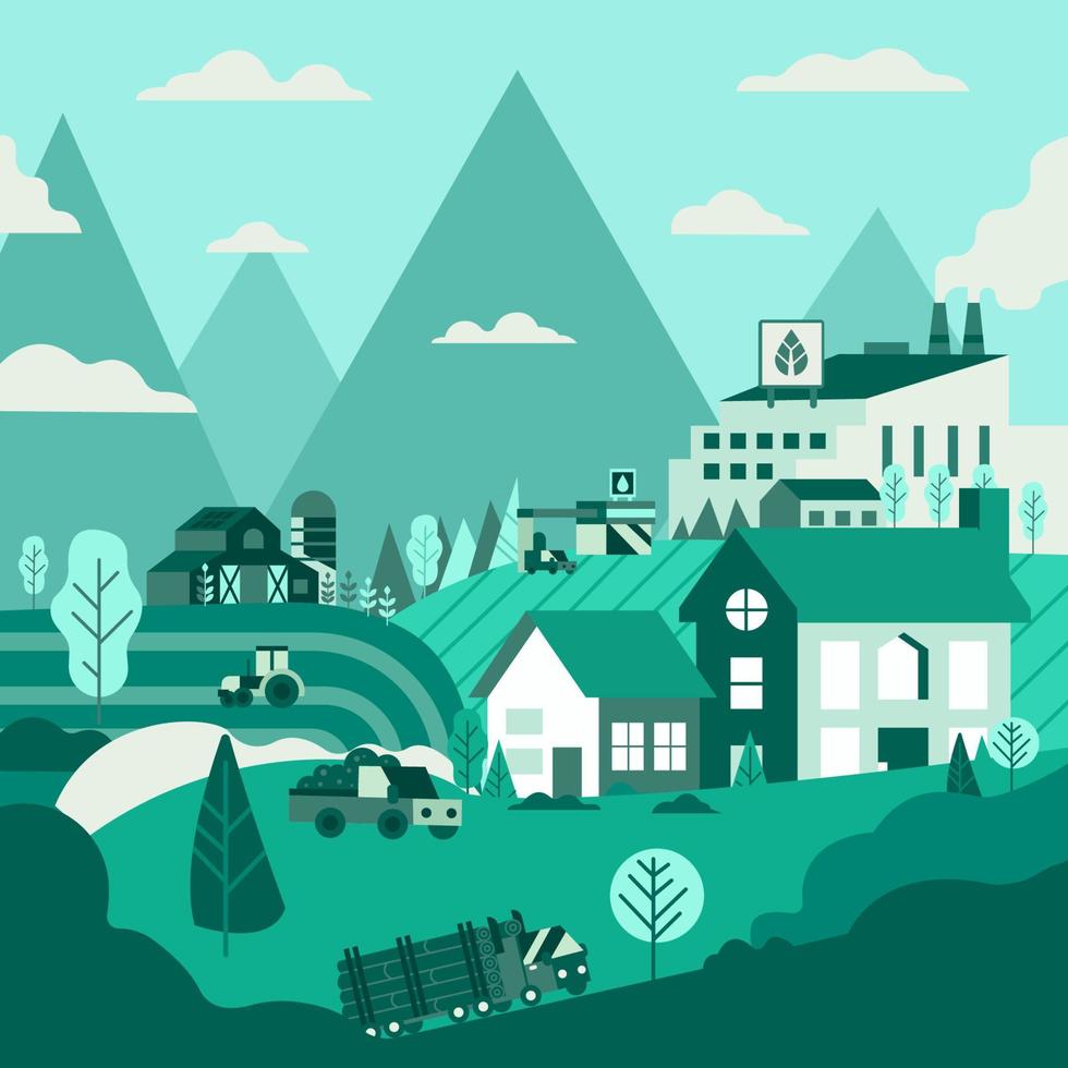 sobborgo verde con il concetto di casa ecologica e fabbriche vettore