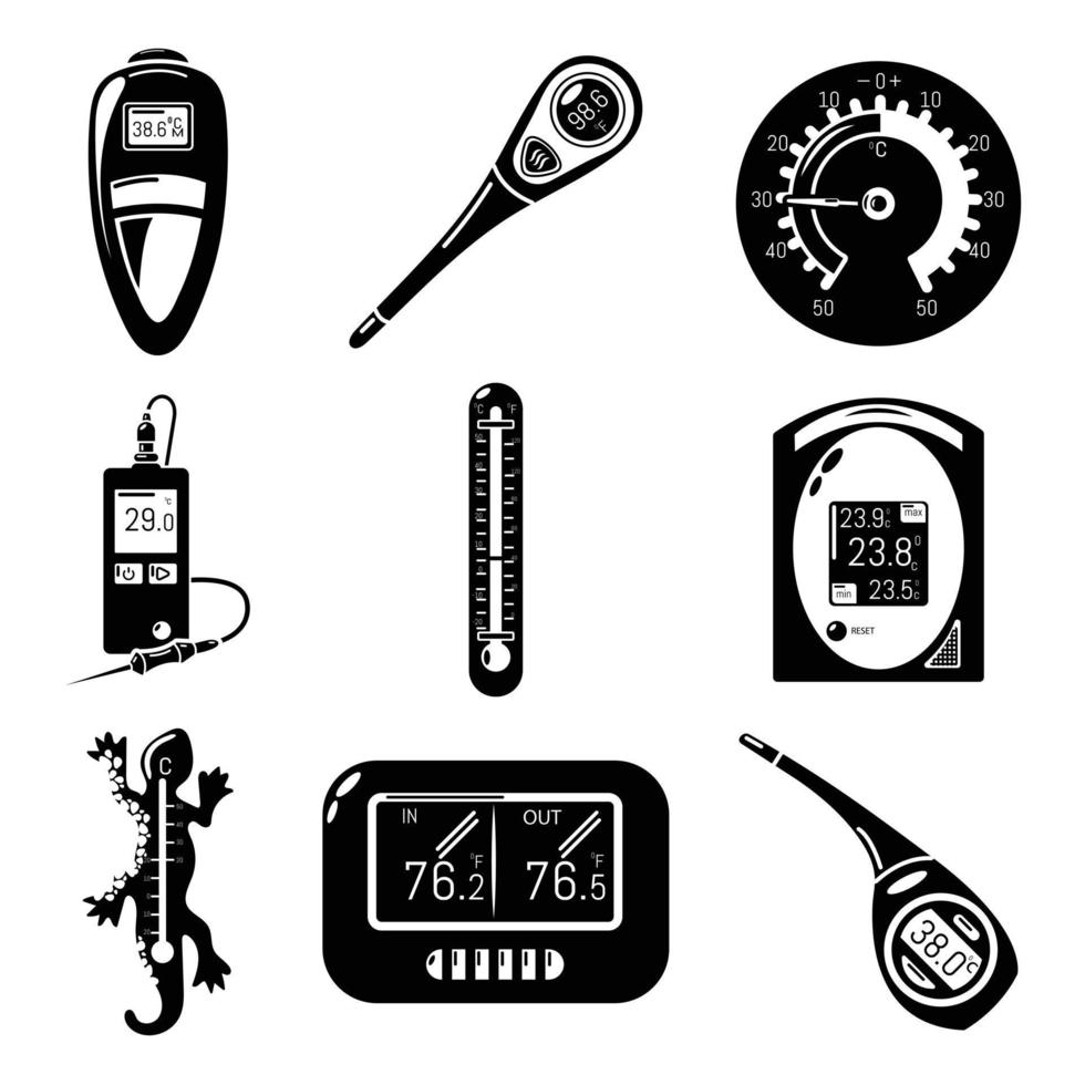 termometro indicatori set di icone, stile semplice vettore