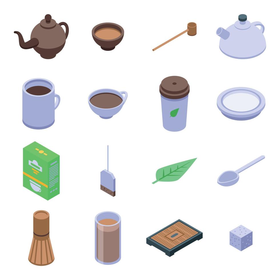set di icone per la cerimonia del tè, stile isometrico vettore