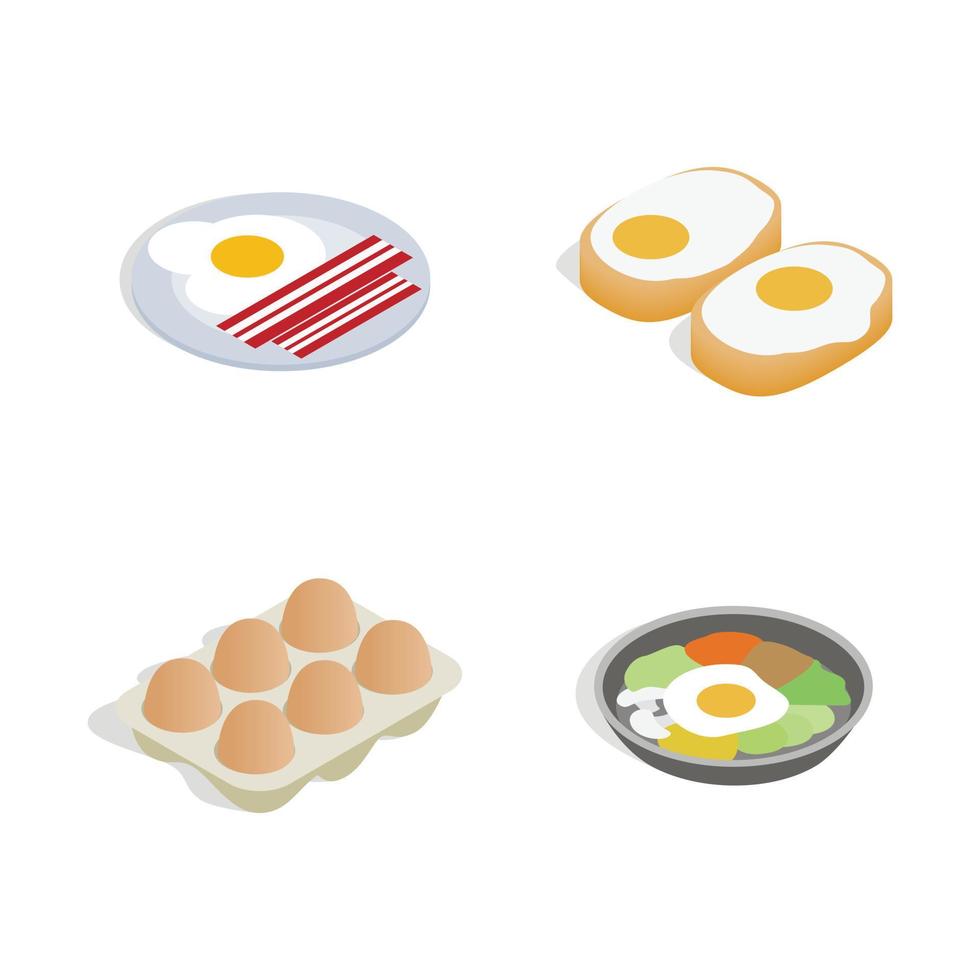 set di icone di cibo per uova, stile isometrico vettore