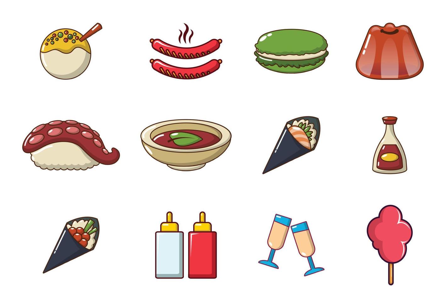 set di icone di cibo, stile cartone animato vettore