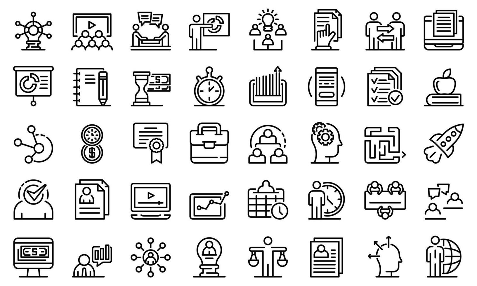 set di icone di formazione aziendale, stile contorno vettore