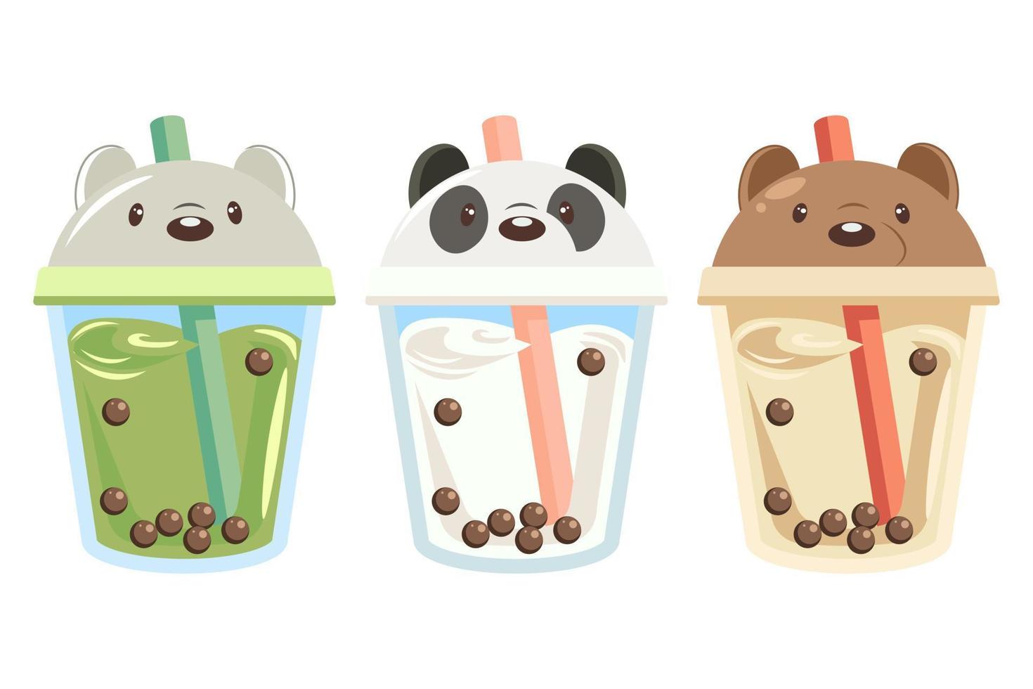 una serie di illustrazioni per bambini, simpatici orsetti - bicchieri con cocktail, colori pastello. icone, adesivi, stampe, decorazioni per la cameretta dei bambini vettore