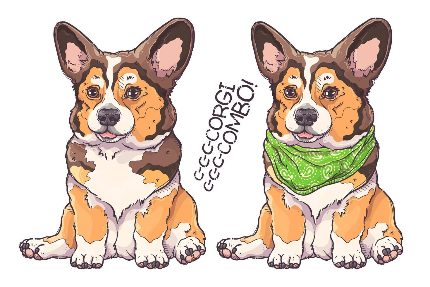 vettore del ritratto del cucciolo di corgi disegnato a mano