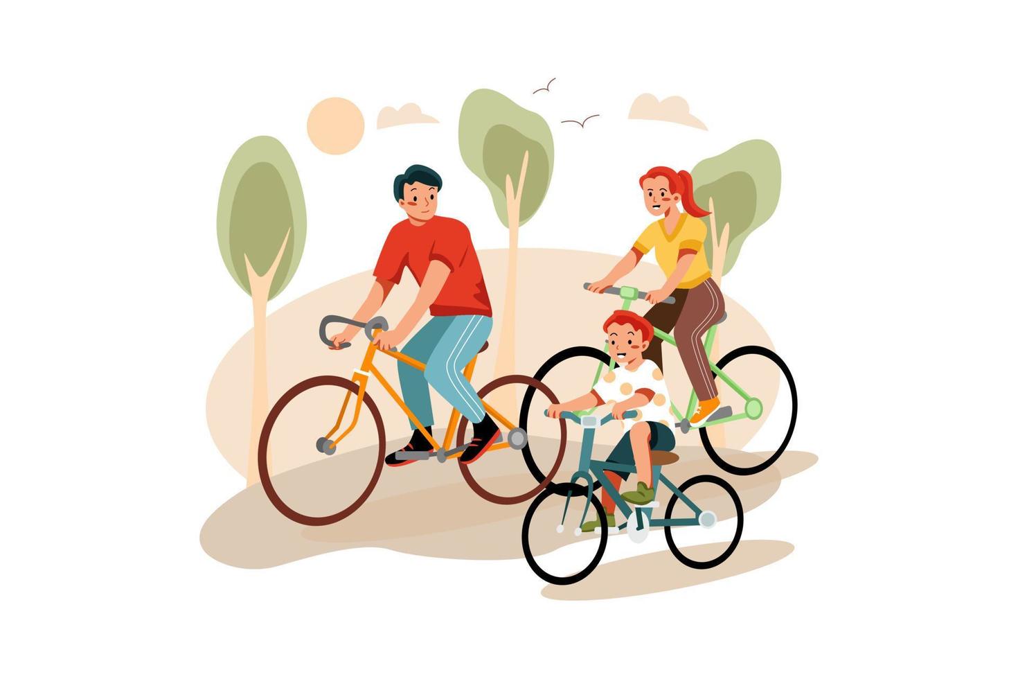 concetto di illustrazione in bicicletta per famiglie vettore