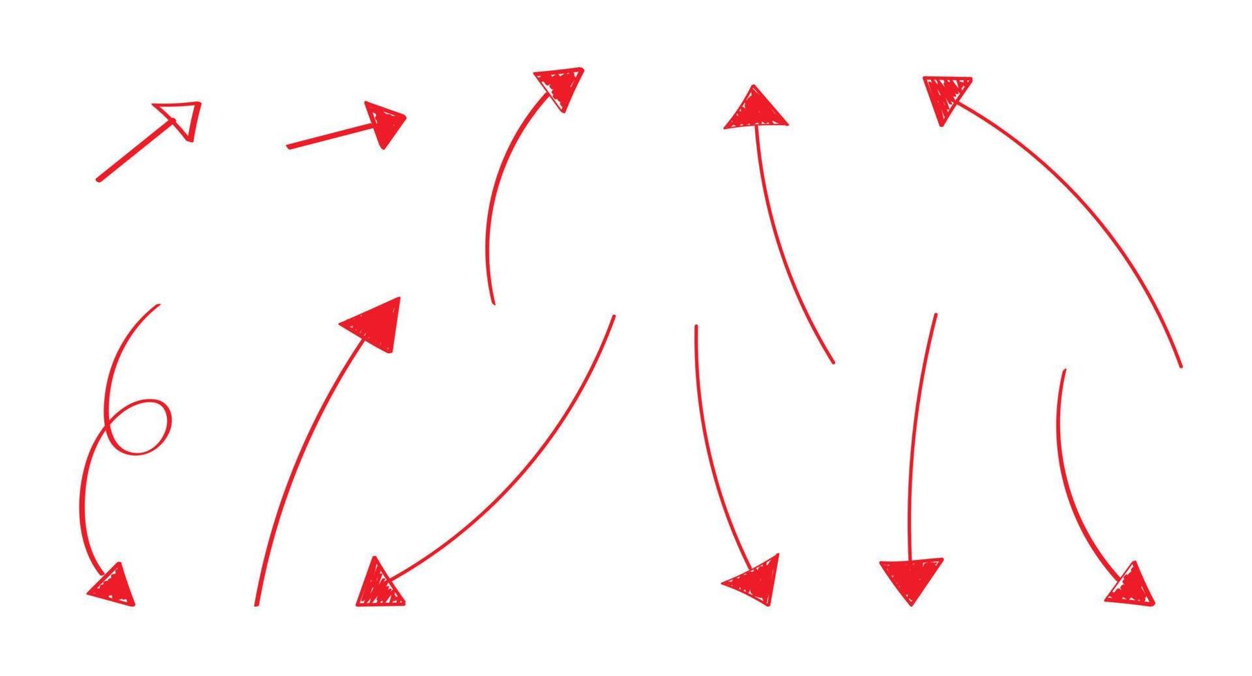 set di frecce disegnate a mano. uno schizzo di diverse frecce. vettore