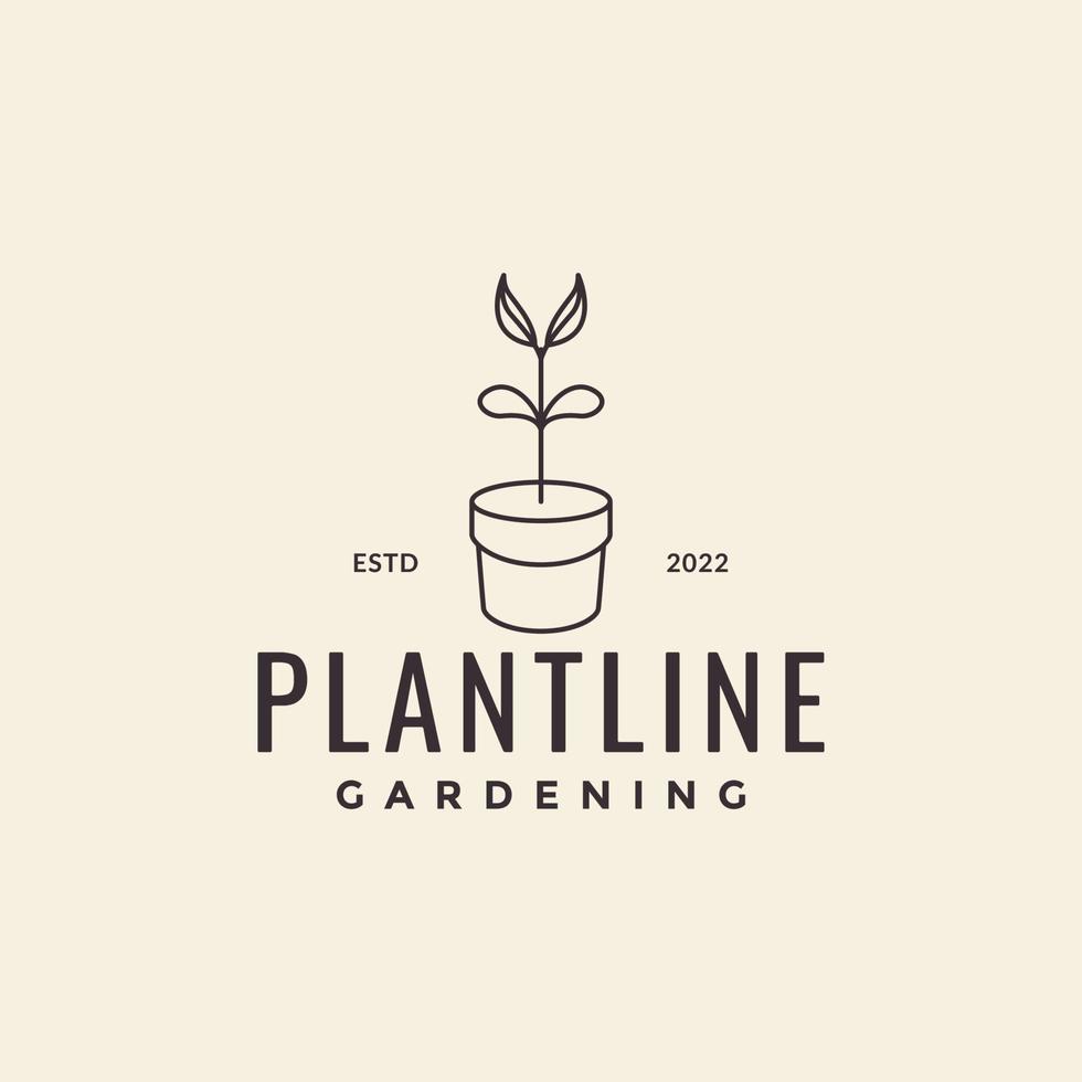 pentole semplici hipster con disegno del logo di giardinaggio delle piante simbolo grafico vettoriale icona illustrazione idea creativa