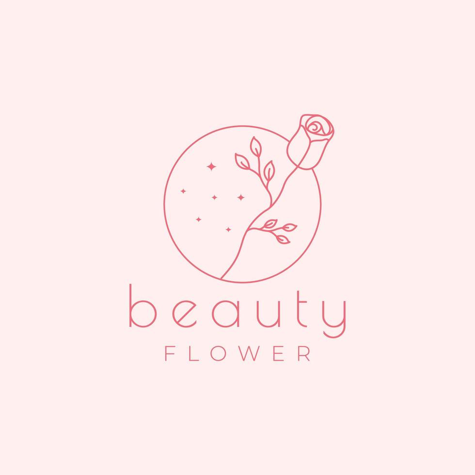 cerchio di linea con fiore rosa bellezza logo design vettore grafico simbolo icona illustrazione idea creativa