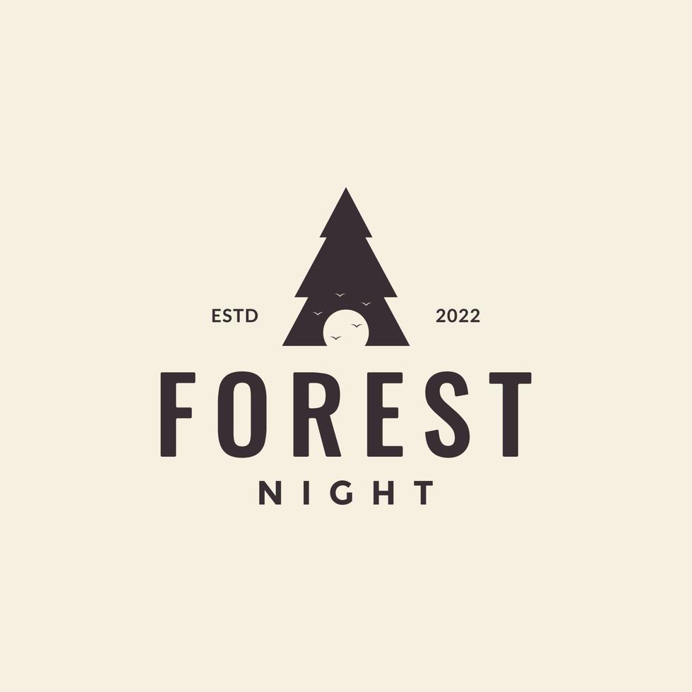 albero di pini hipster con luna notte logo design grafico vettoriale simbolo icona illustrazione idea creativa