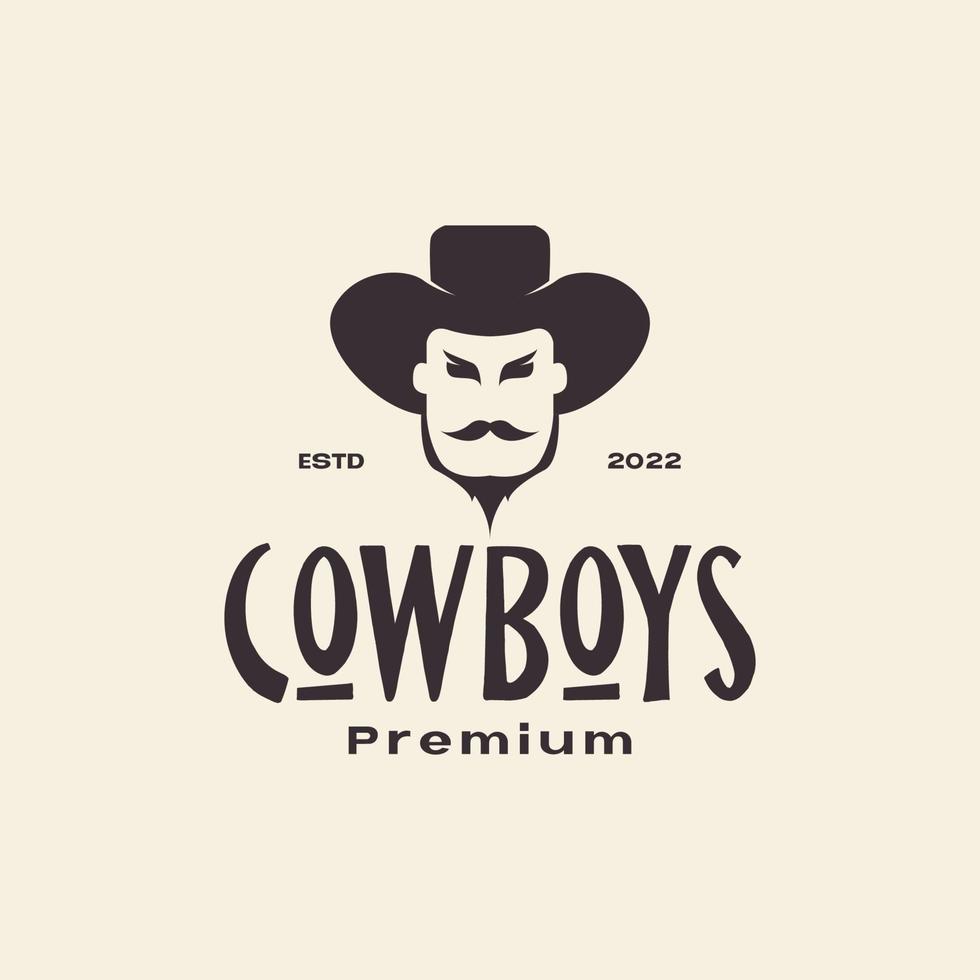 testa semplice cowboy vintage logo design grafico vettoriale simbolo icona illustrazione idea creativa