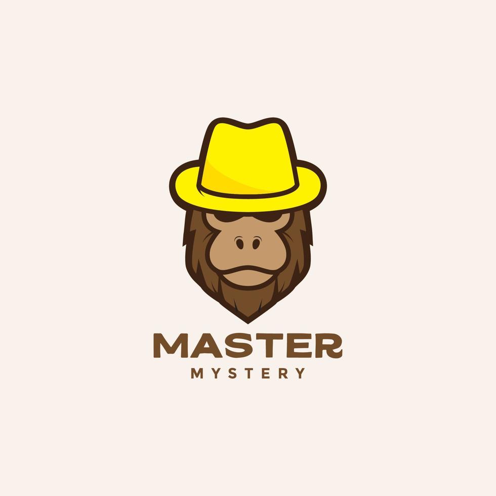 scimmia colorata testa di cartone animato con logo cappello disegno vettoriale simbolo grafico icona illustrazione idea creativa