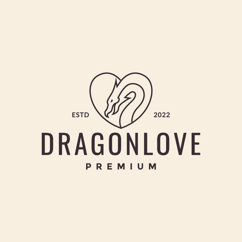 testa di drago linea con amore forma logo design vettore grafico simbolo icona illustrazione idea creativa