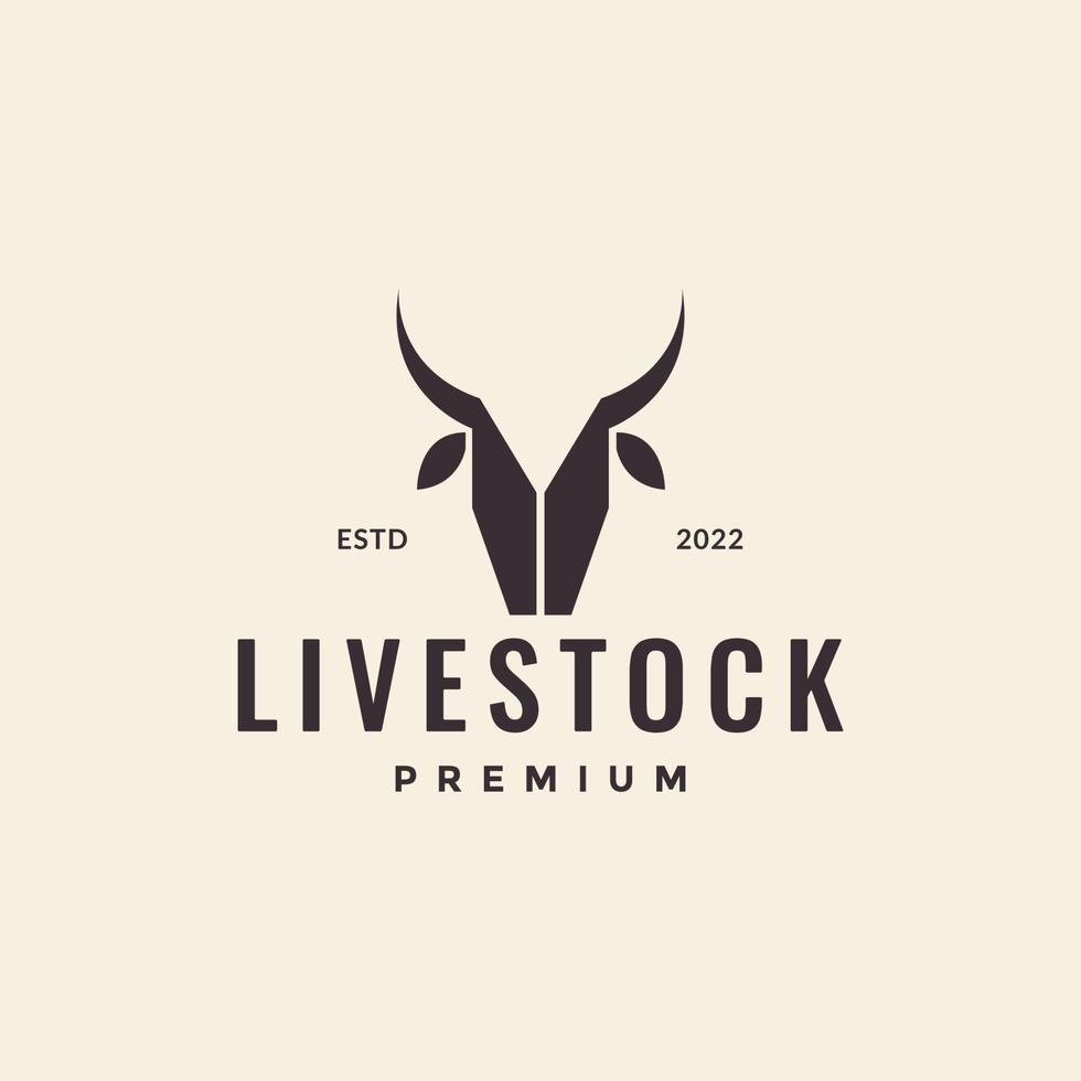 testa unica mucca bestiame hipster logo design grafico vettoriale simbolo icona illustrazione idea creativa