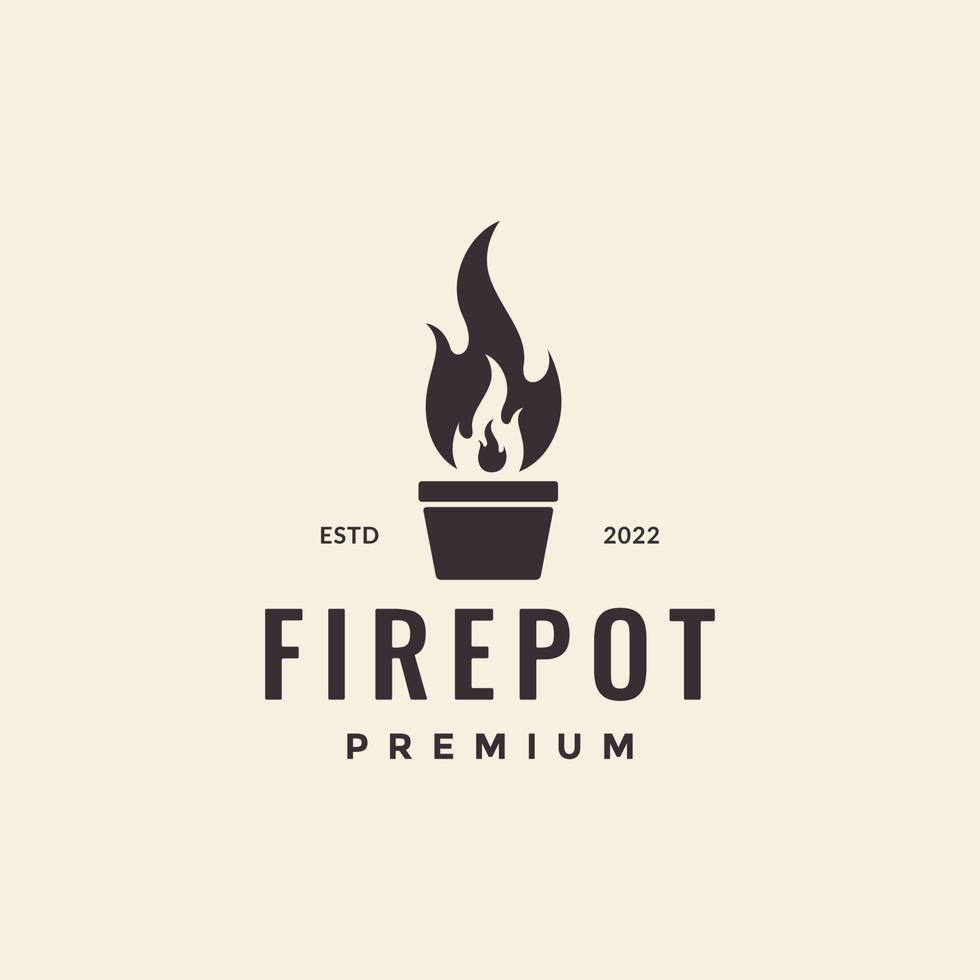 pentola con pianta fuoco hipster logo design vettore grafico simbolo icona illustrazione idea creativa