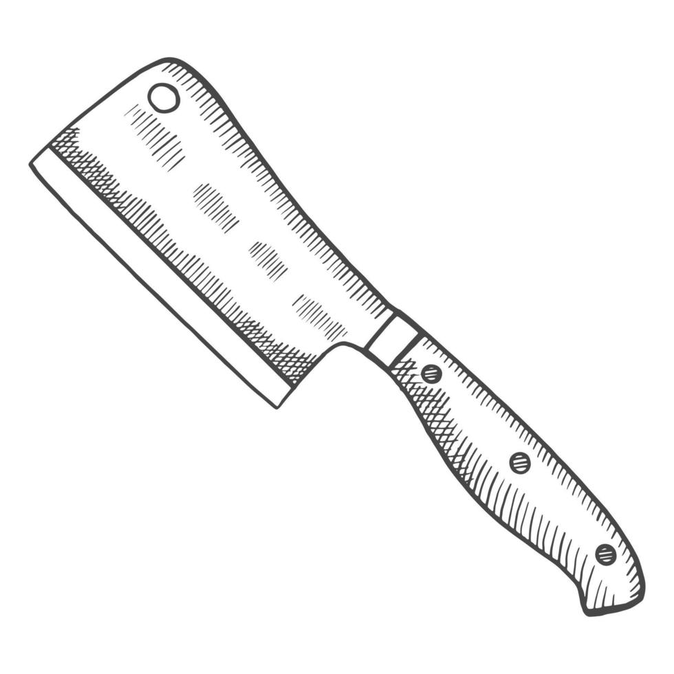 coltello da cucina mannaia isolato doodle schizzo disegnato a mano con stile contorno vettore