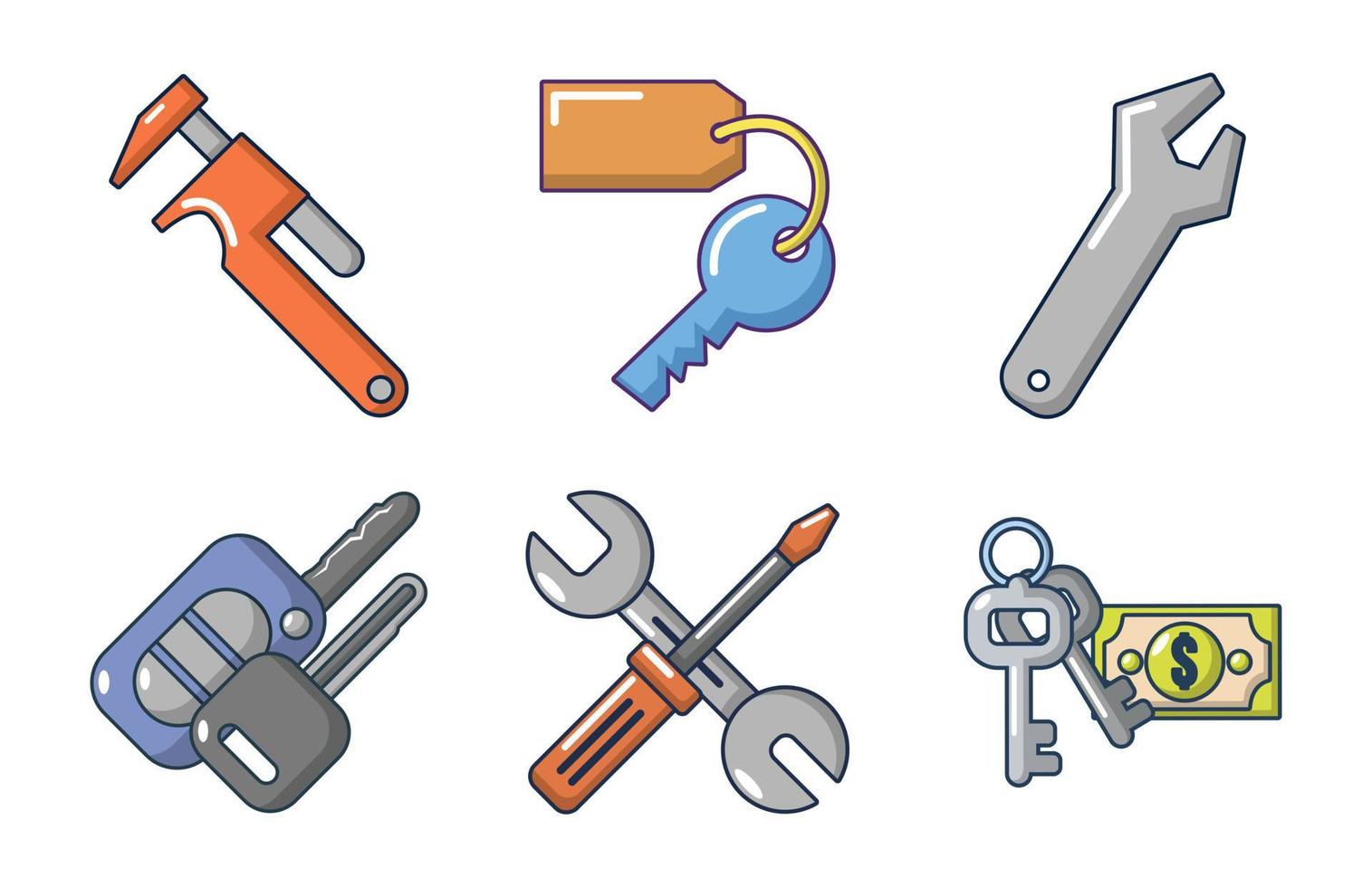 set di icone di chiavi, stile cartone animato vettore