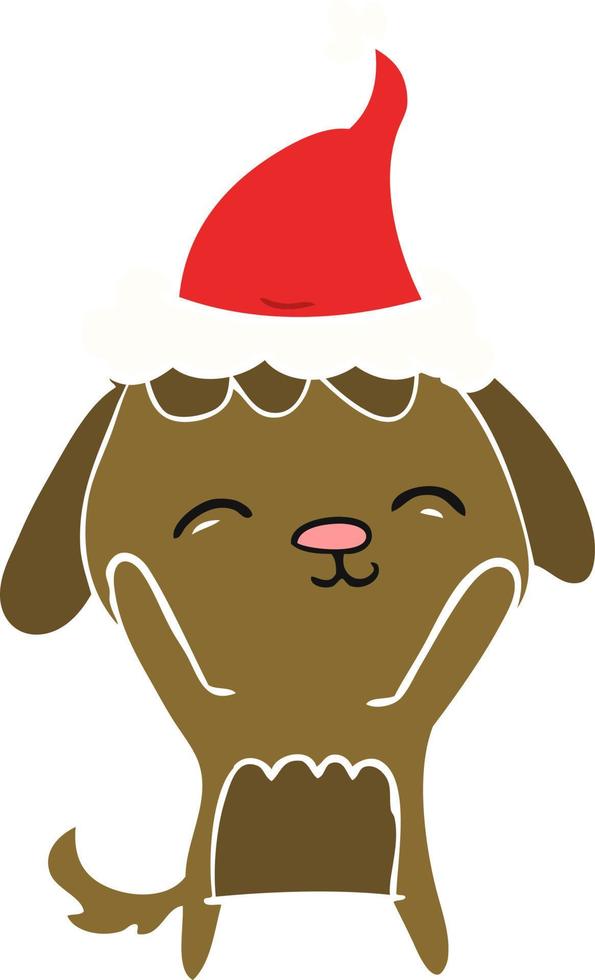 felice illustrazione a colori piatto di un cane che indossa il cappello di Babbo Natale vettore