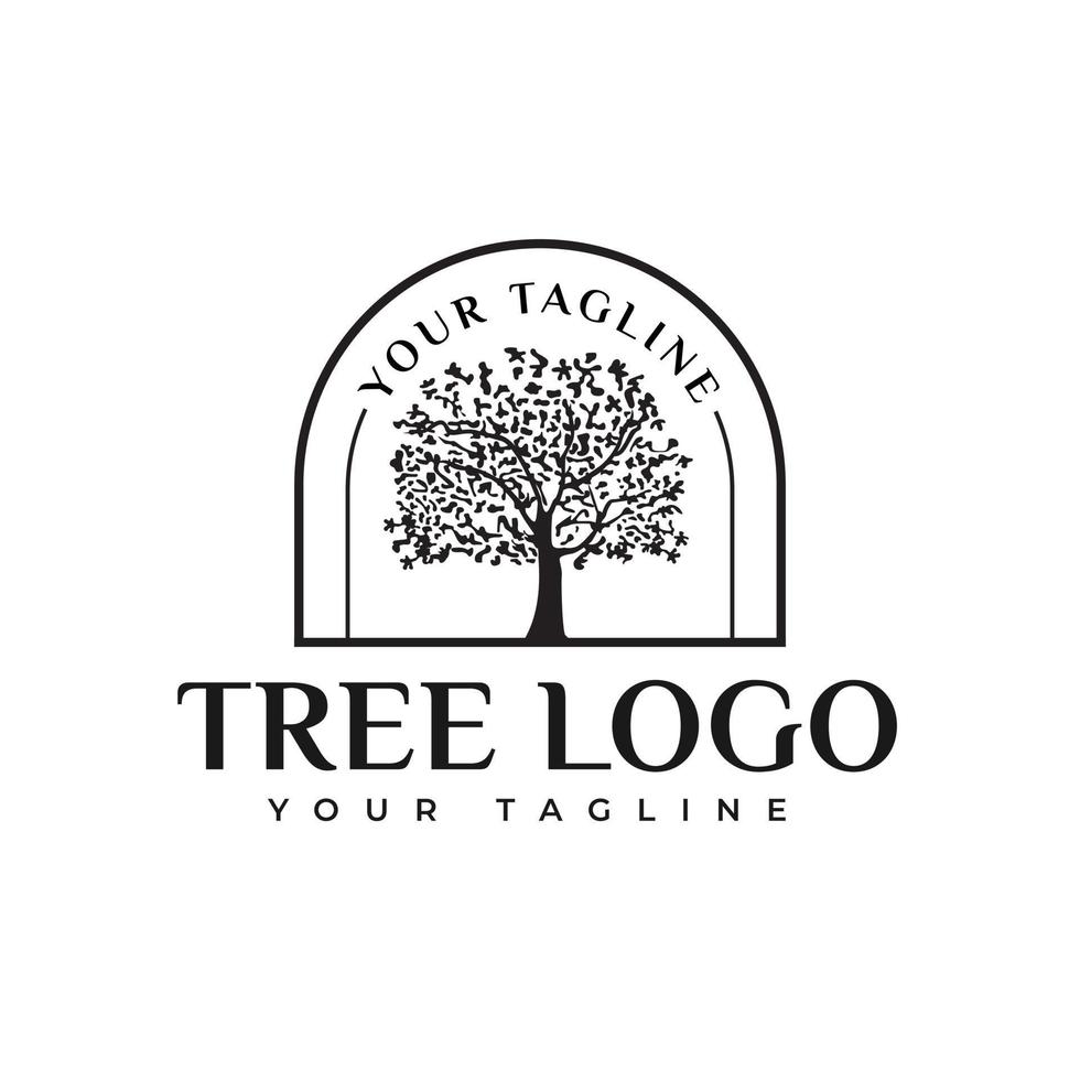 illustrazione di progettazione del modello di logo etichetta vintage con albero vettore