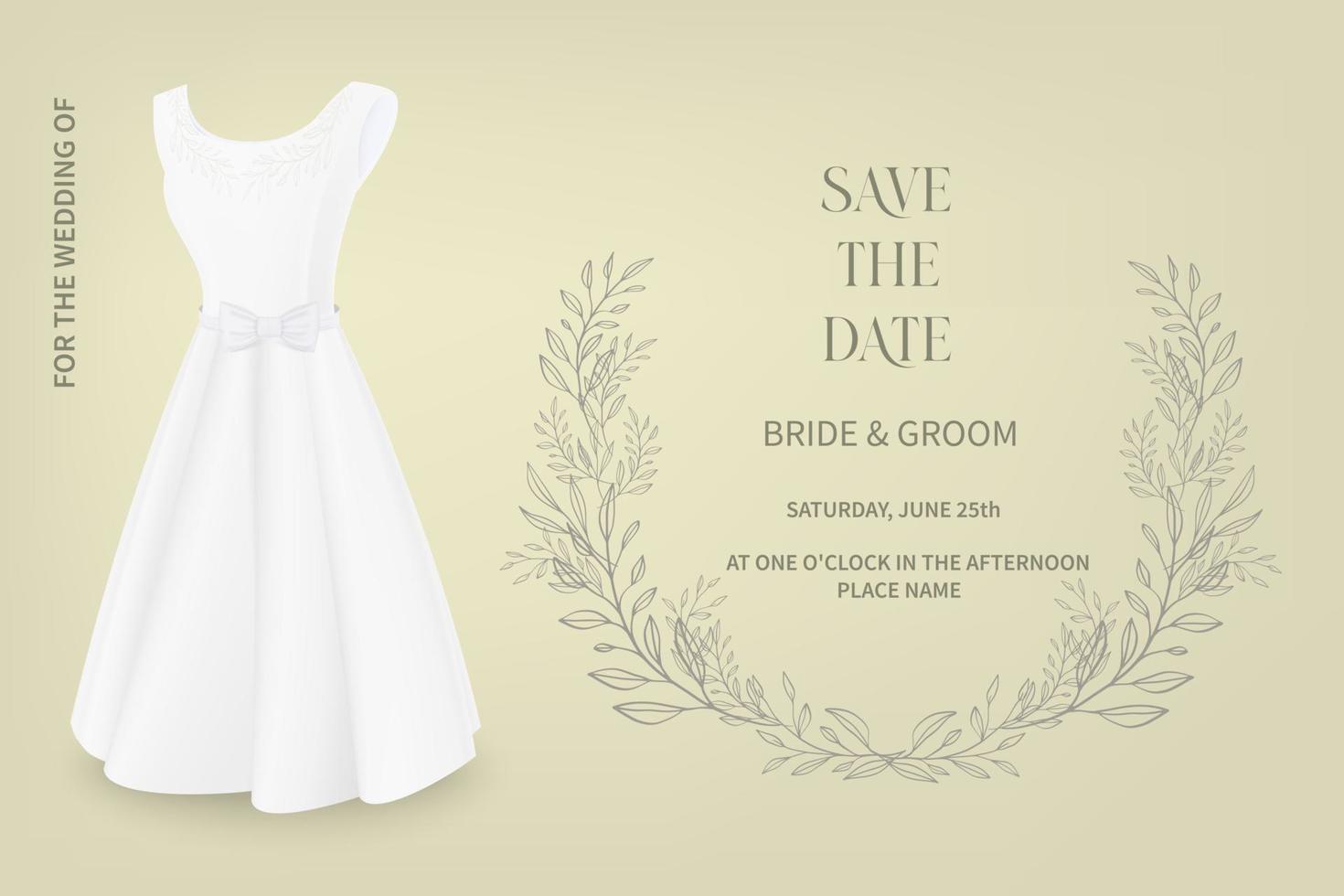 invito a nozze con la silhouette della sposa di profilo. un modello di cartolina con un'iscrizione su sfondo beige. vettore