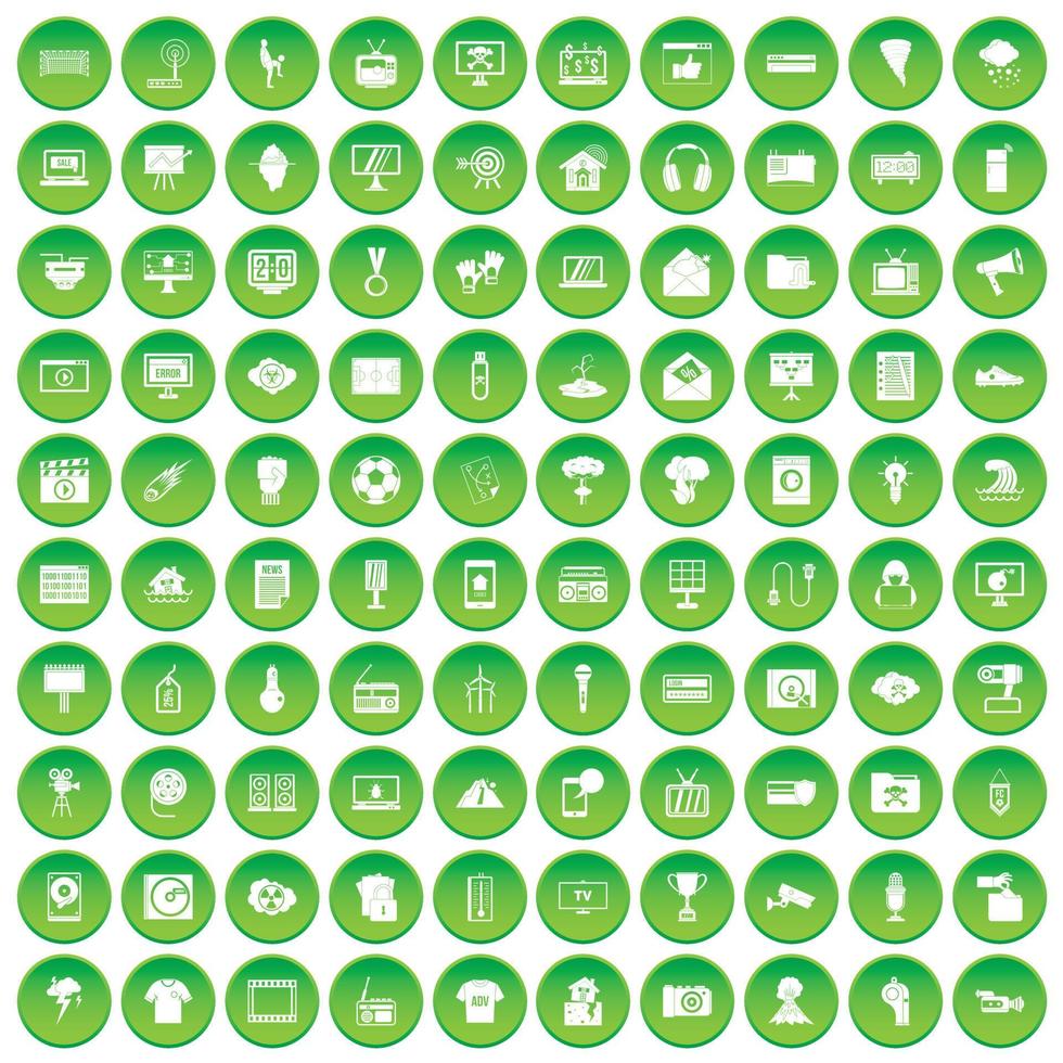 100 icone di trofei e premi impostano un cerchio verde vettore