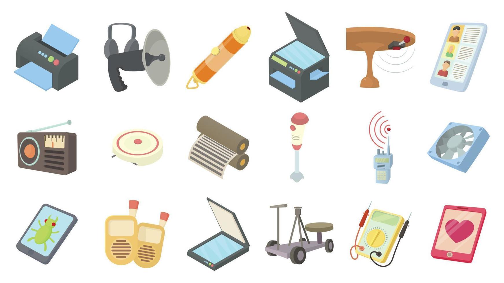 set di icone per dispositivi elettrici, stile cartone animato vettore