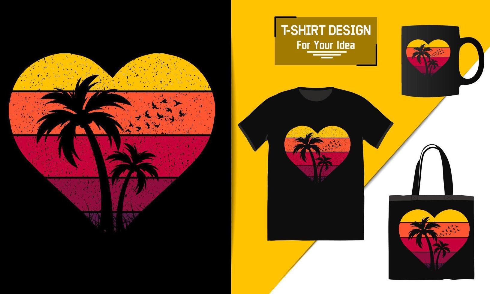 estate elegante t-shirt spiaggia albero disegno vettoriale feste in spiaggia stampe sull'argomento