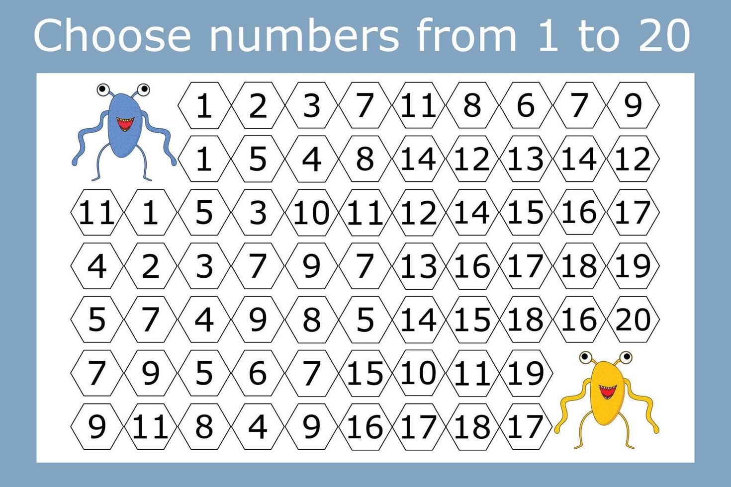 labirinto di conteggio per i bambini. un gioco divertente, un puzzle matematico con la selezione di numeri da 1 a 20 nell'ordine corretto vettore