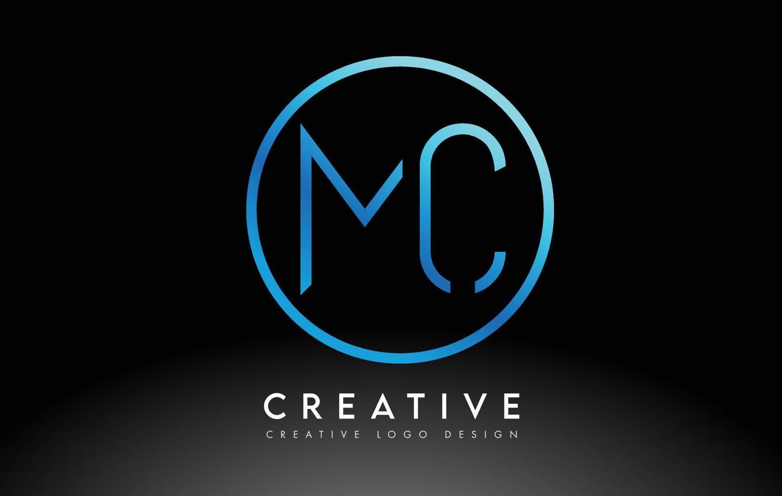 neon blu mc lettere logo design sottile. concetto di lettera pulita semplice creativa. vettore