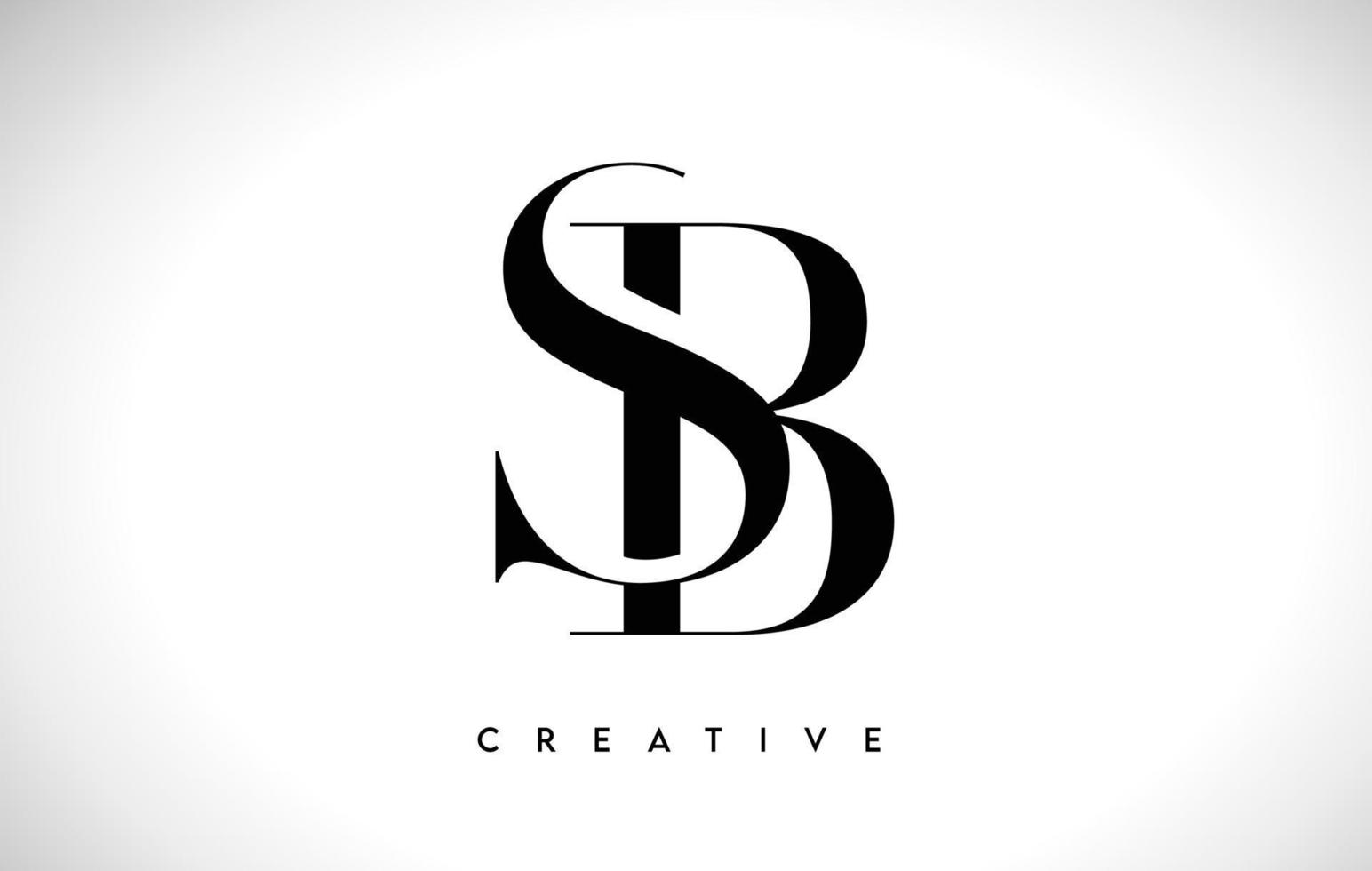 sb lettera artistica logo design con font serif in colori bianco e nero illustrazione vettoriale