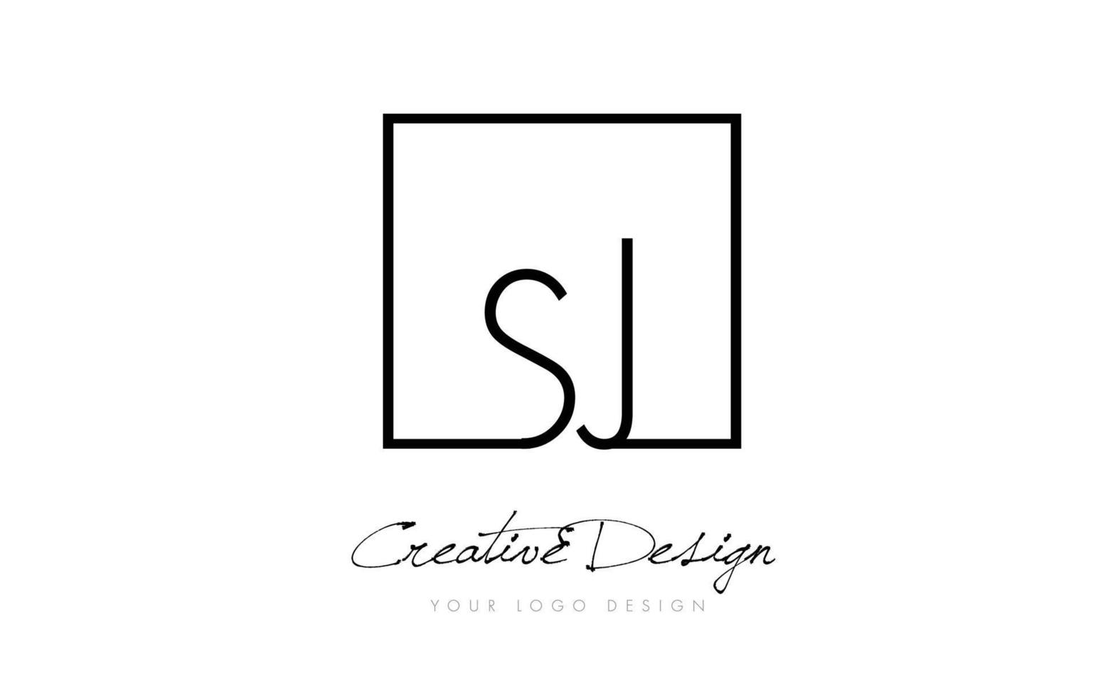 design del logo della lettera con cornice quadrata sj con colori bianco e nero. vettore