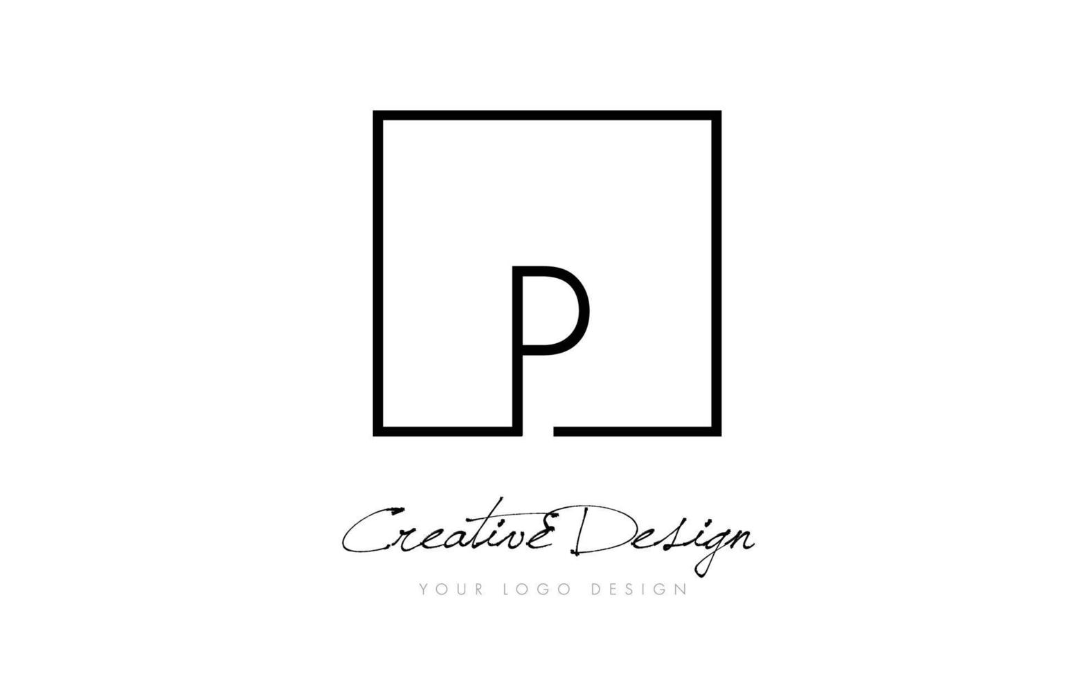 p logo design lettera cornice quadrata con colori bianco e nero. vettore
