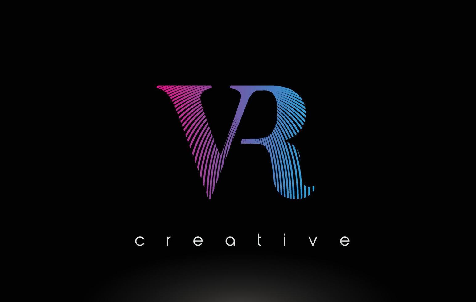 design del logo vr con più linee e colori blu viola. vettore