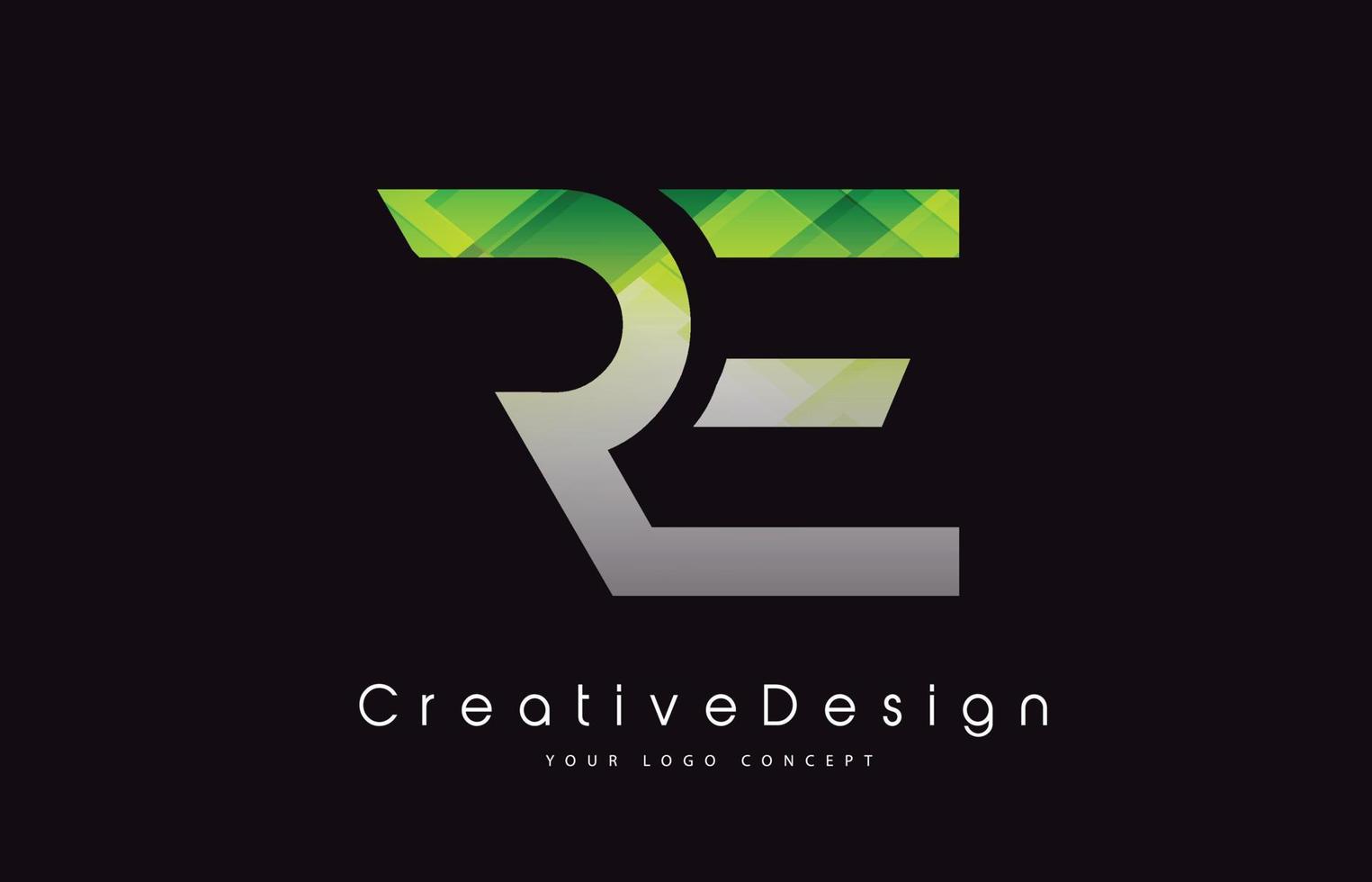 re lettera logo design. struttura verde icona creativa lettere moderne logo vettoriale. vettore