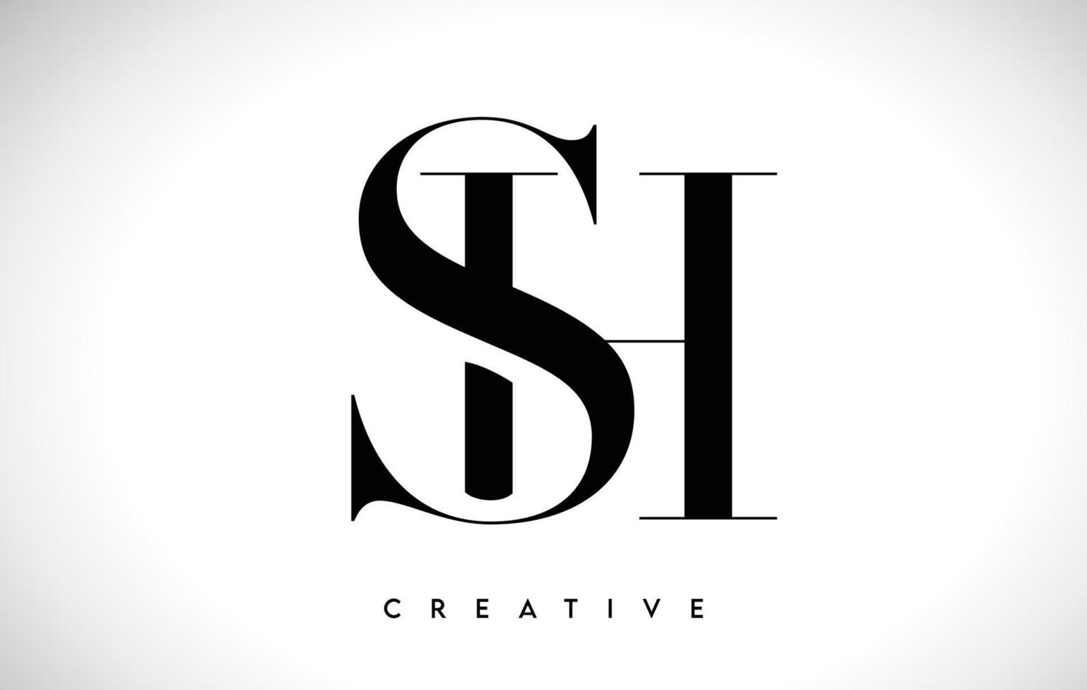 sh lettera artistica logo design con font serif nei colori bianco e nero illustrazione vettoriale