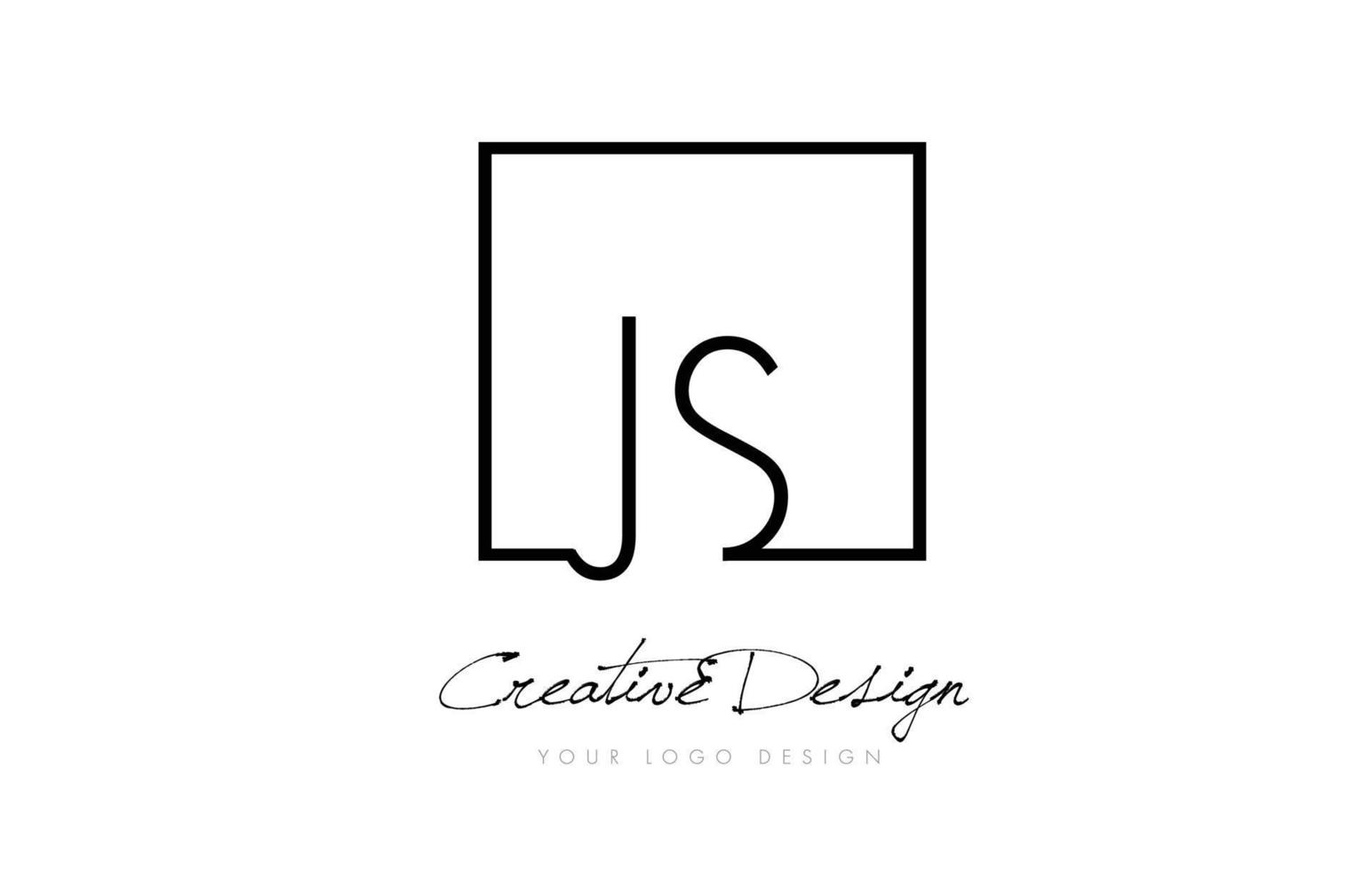 js design del logo della lettera con cornice quadrata con colori bianco e nero. vettore