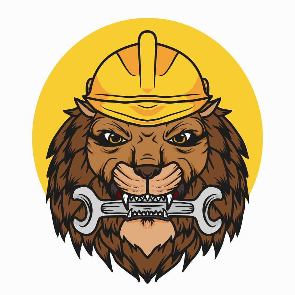 illustrazione di vettore del casco di sicurezza del lavoratore del leone