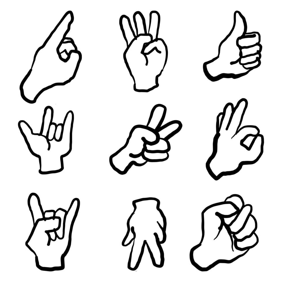 scarabocchi delle mani. gesti di espressione mani umane vettore