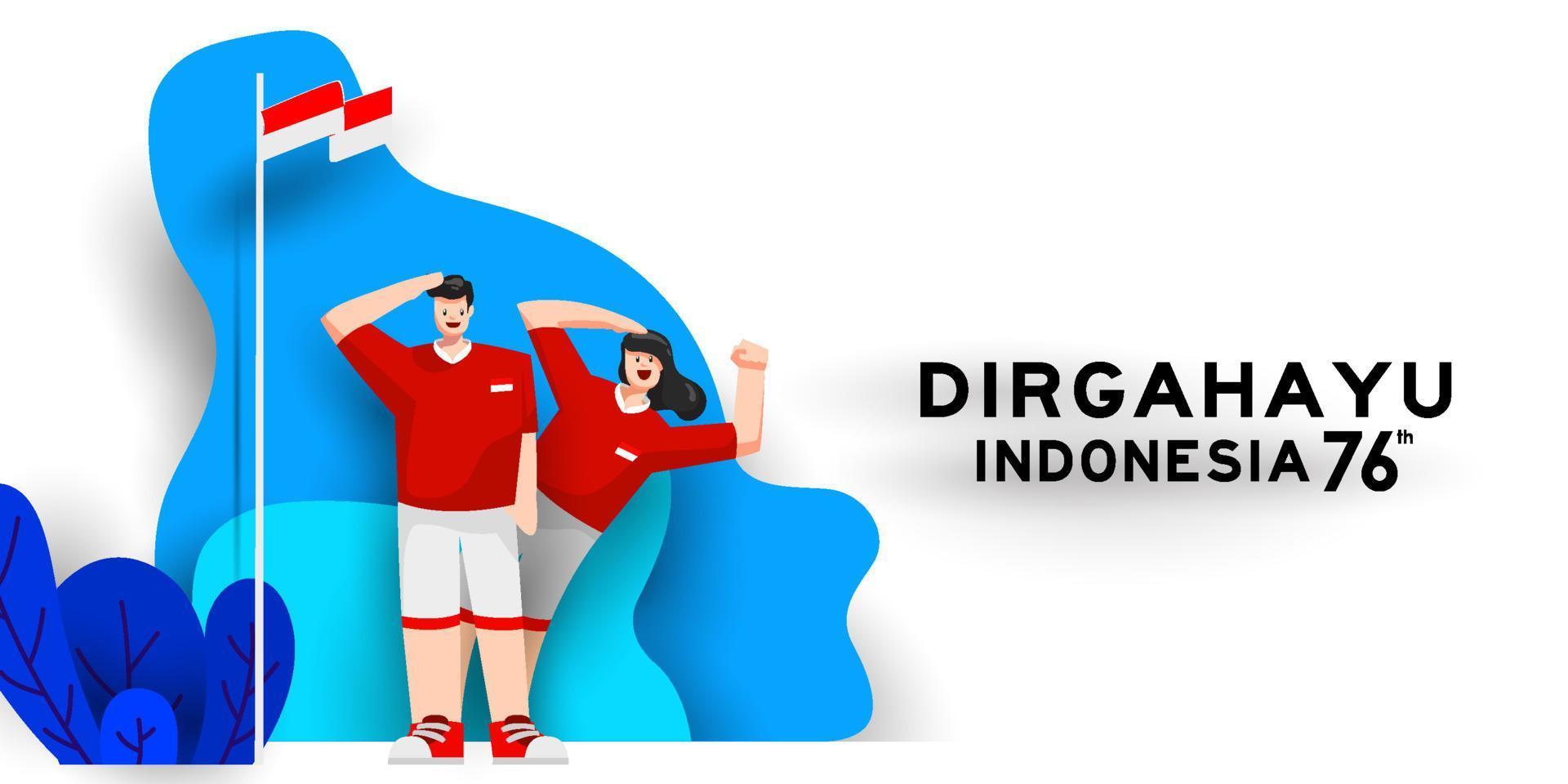 illustrazione del giorno dell'indipendenza dell'indonesia 76 anni di libertà con il rispetto dei giovani. celebrazione della festa dell'indipendenza dell'indonesia in stile artistico di carta vettore