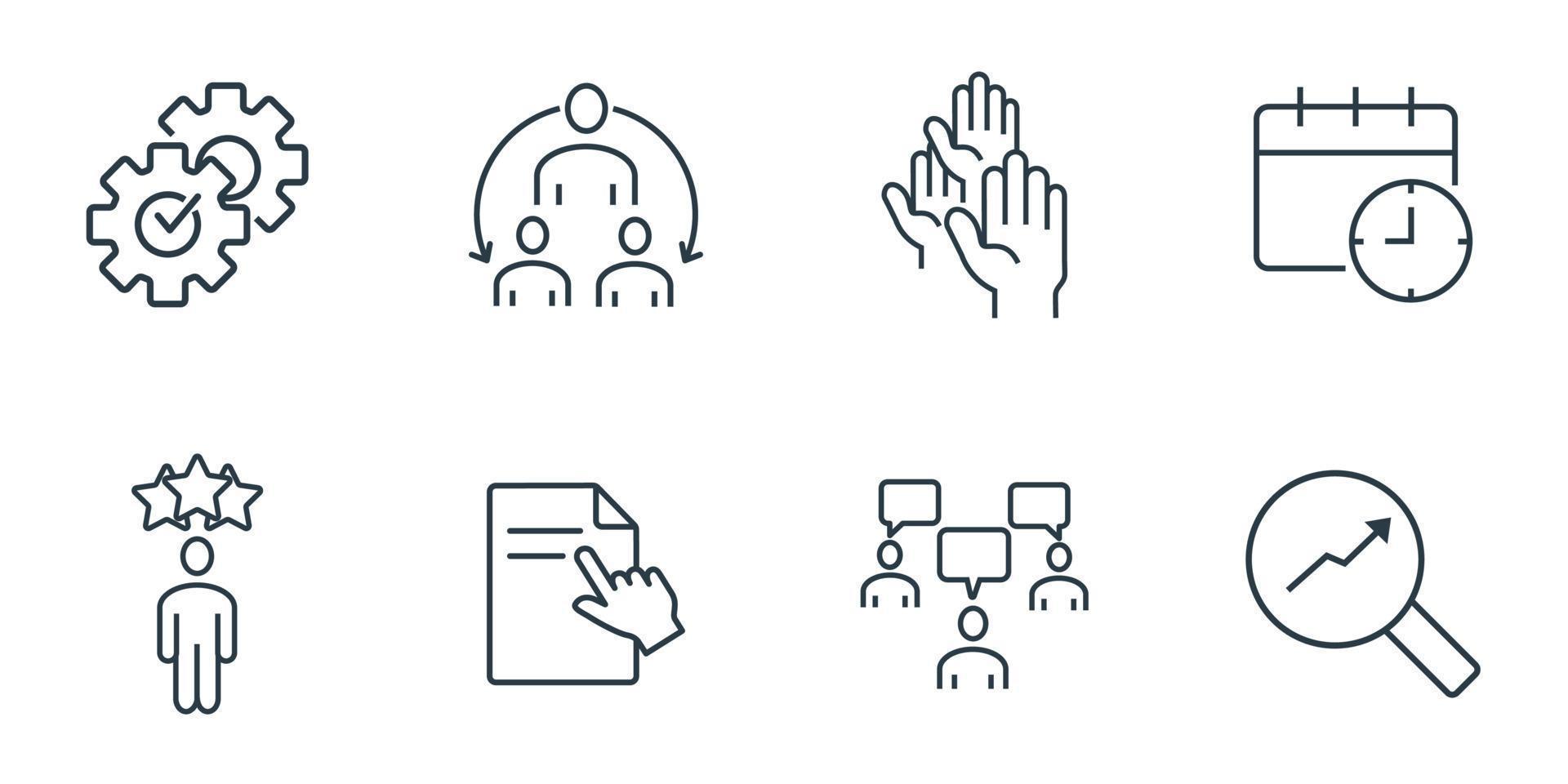 set di icone di gestione aziendale. elementi vettoriali di simbolo del pacchetto di gestione aziendale per il web infografico