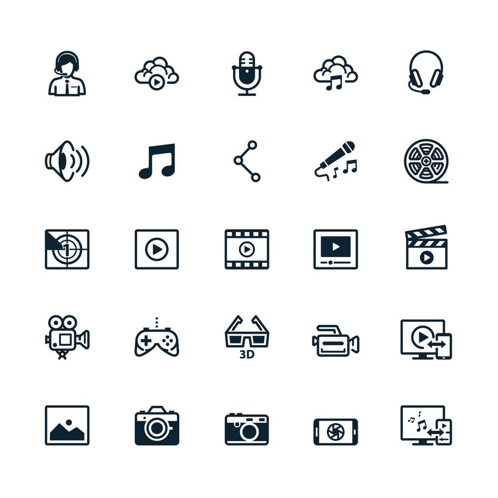 icone multimediali con sfondo bianco vettore