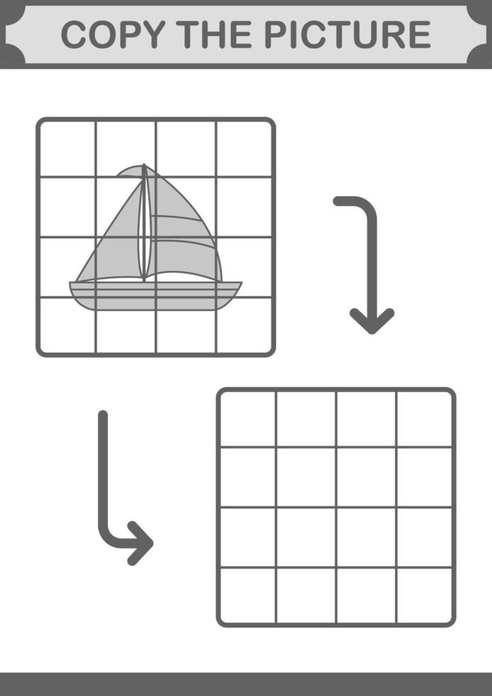 copia l'immagine con la barca a vela. foglio di lavoro per bambini vettore