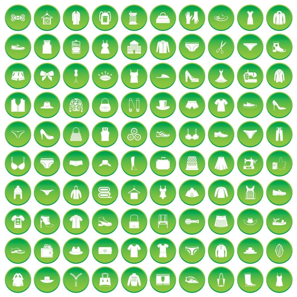 100 icone di cucito hanno impostato il cerchio verde vettore