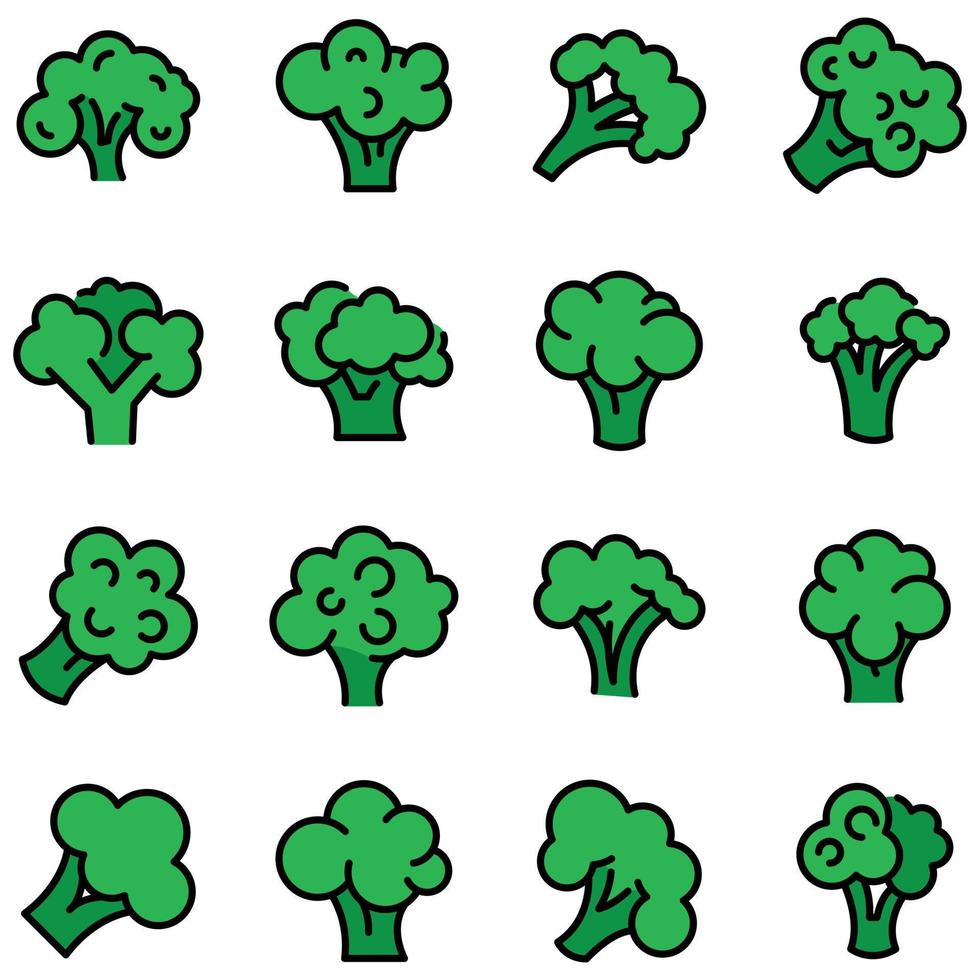 le icone dei broccoli impostano il vettore piatto
