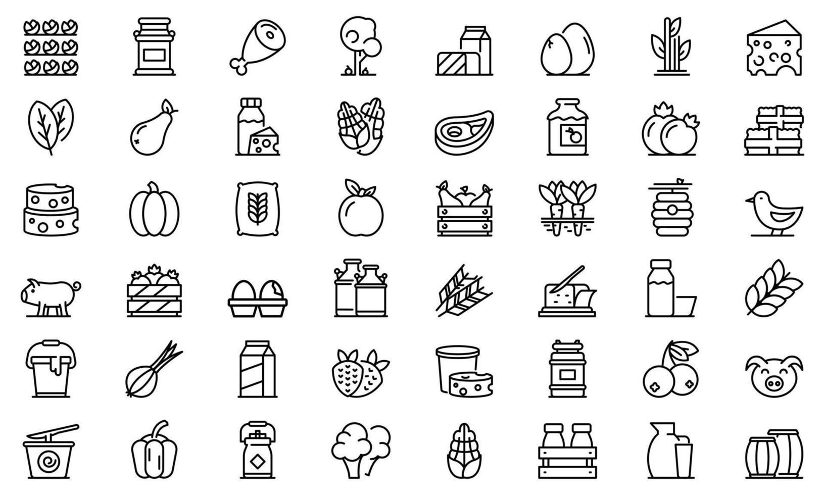 set di icone di prodotti agricoli, stile contorno vettore