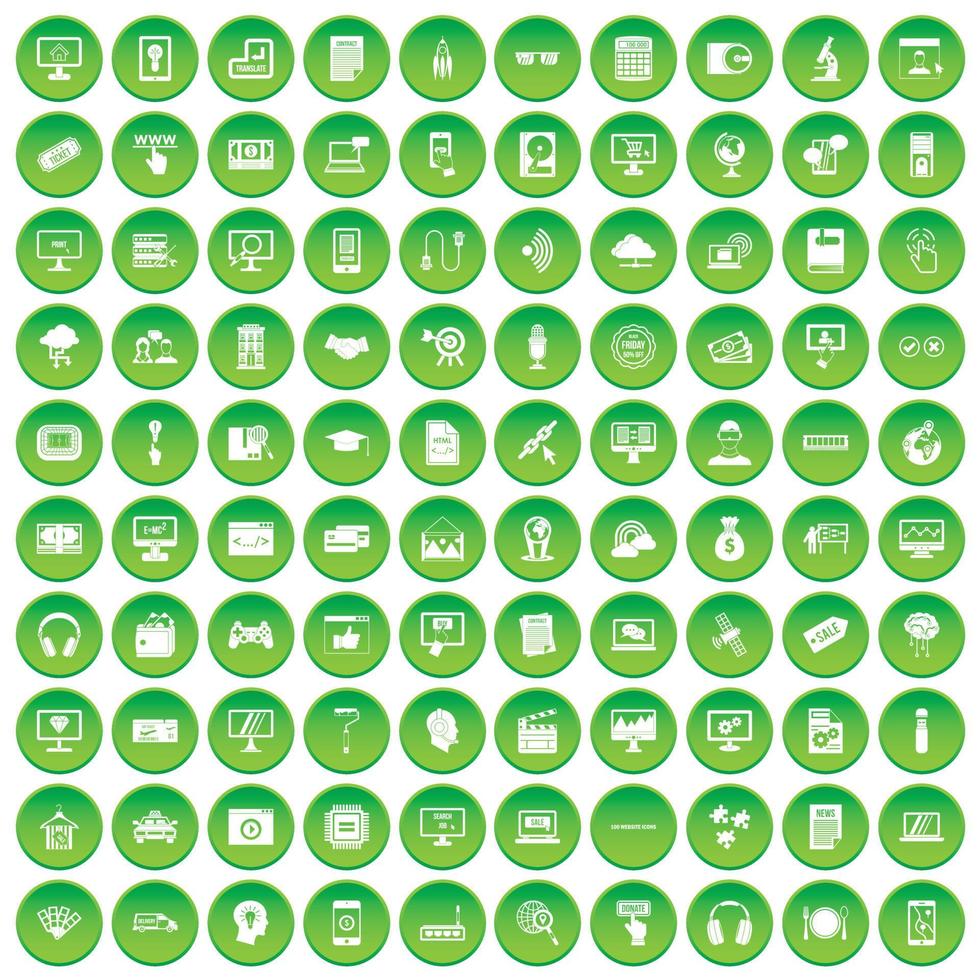 100 icone web e mobili hanno impostato il cerchio verde vettore